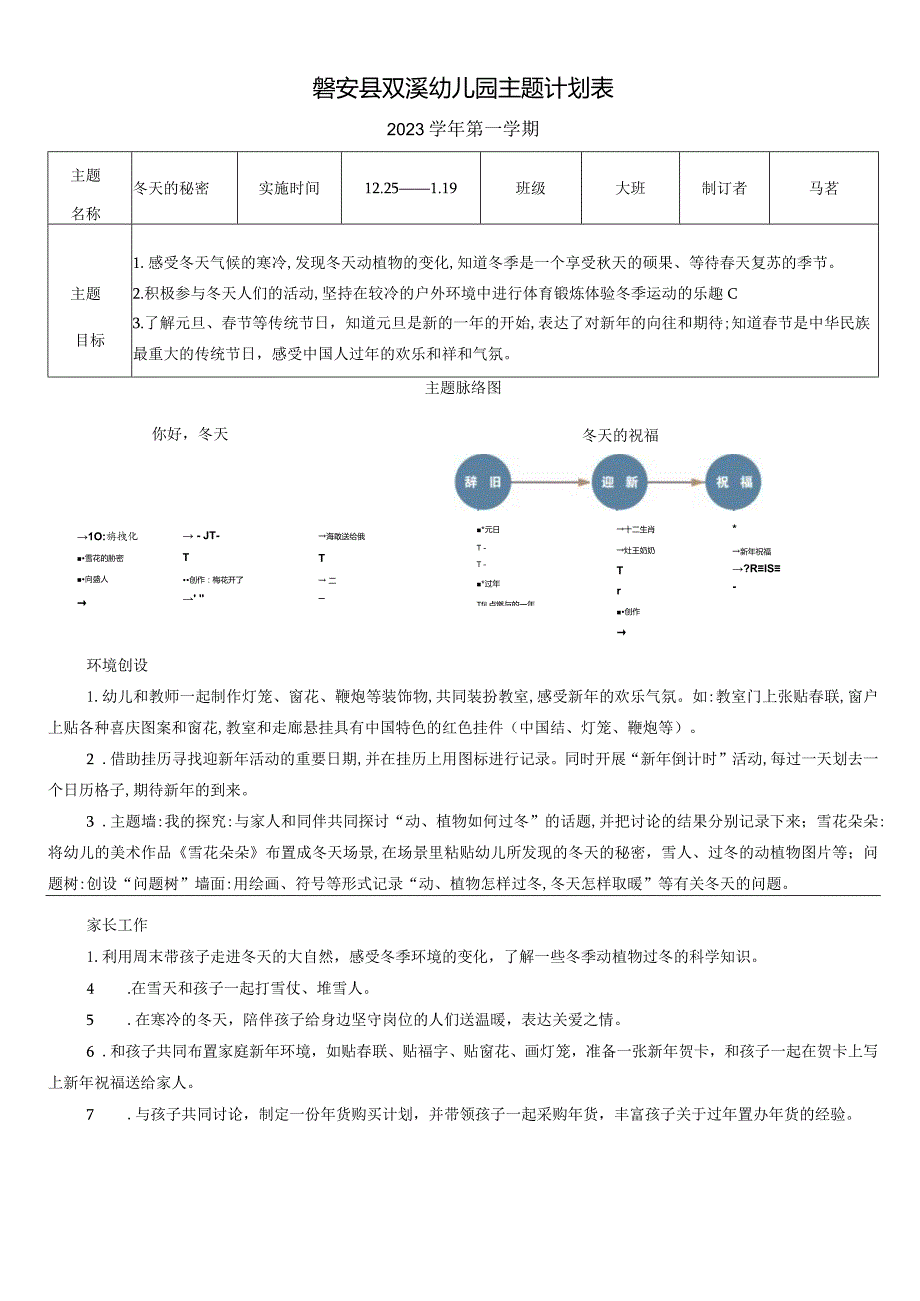 幼儿园：《冬天的秘密》主题计划表.docx_第1页