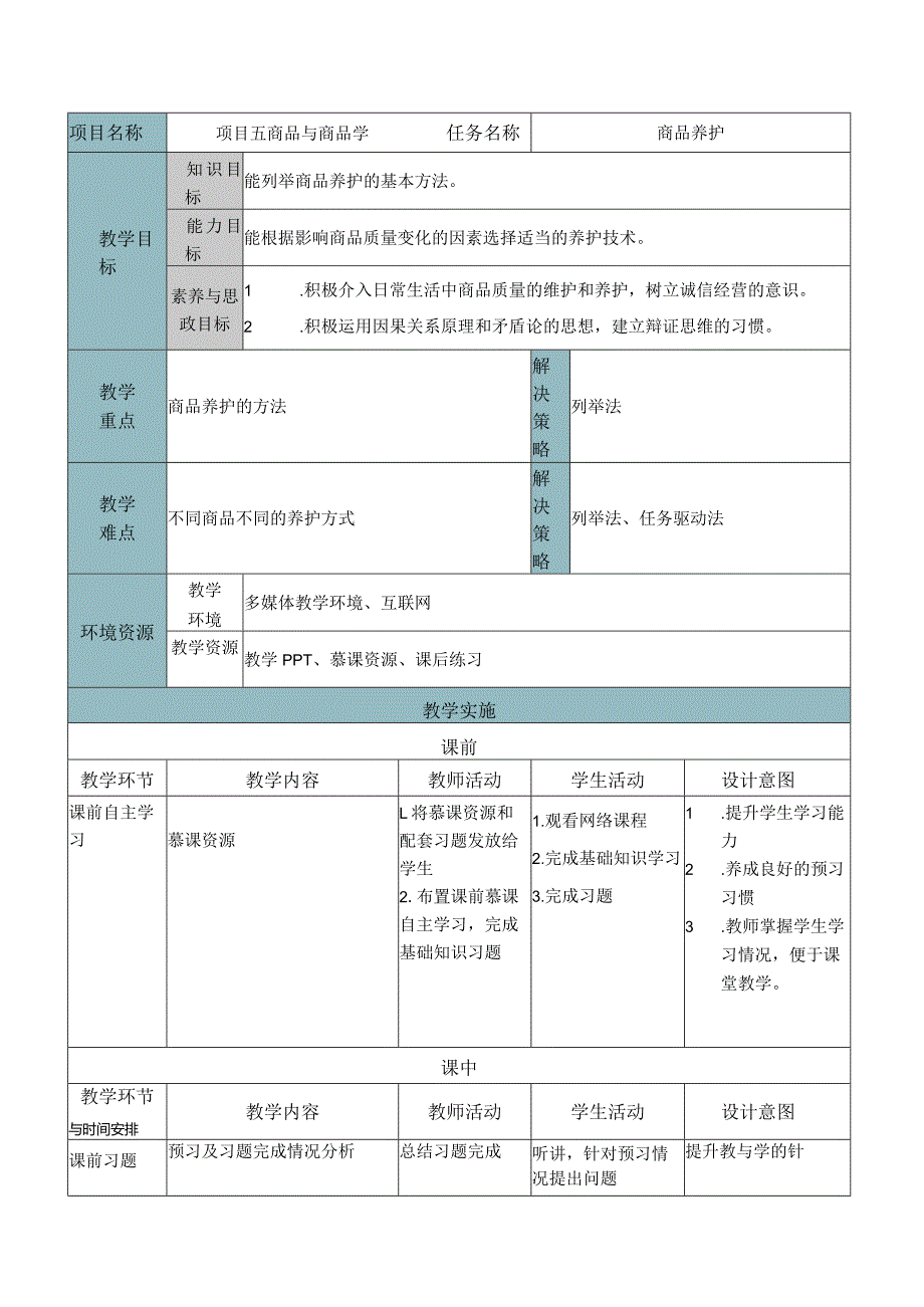 商品学（慕课版）教案-教学设计 5.2商品养护.docx_第1页