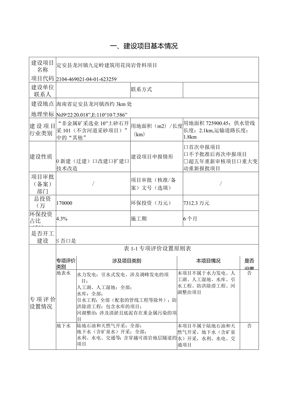 定安县龙河镇九定岭建筑用花岗岩骨料项目 环评报告.docx_第2页