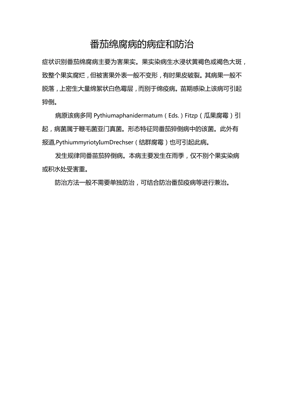 番茄绵腐病的病症和防治.docx_第1页