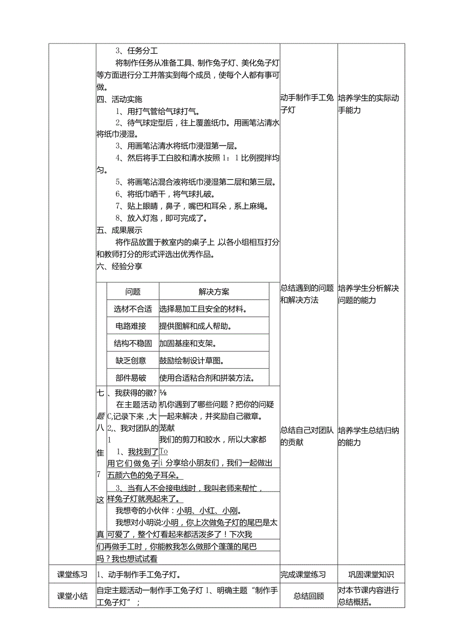 浙科学技术版二年级上册第12课《自定主题活动——制作手工兔子灯》教案.docx_第2页