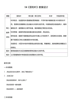 教科版四年级科学下册（核心素养目标）1-4茎和叶教案设计.docx