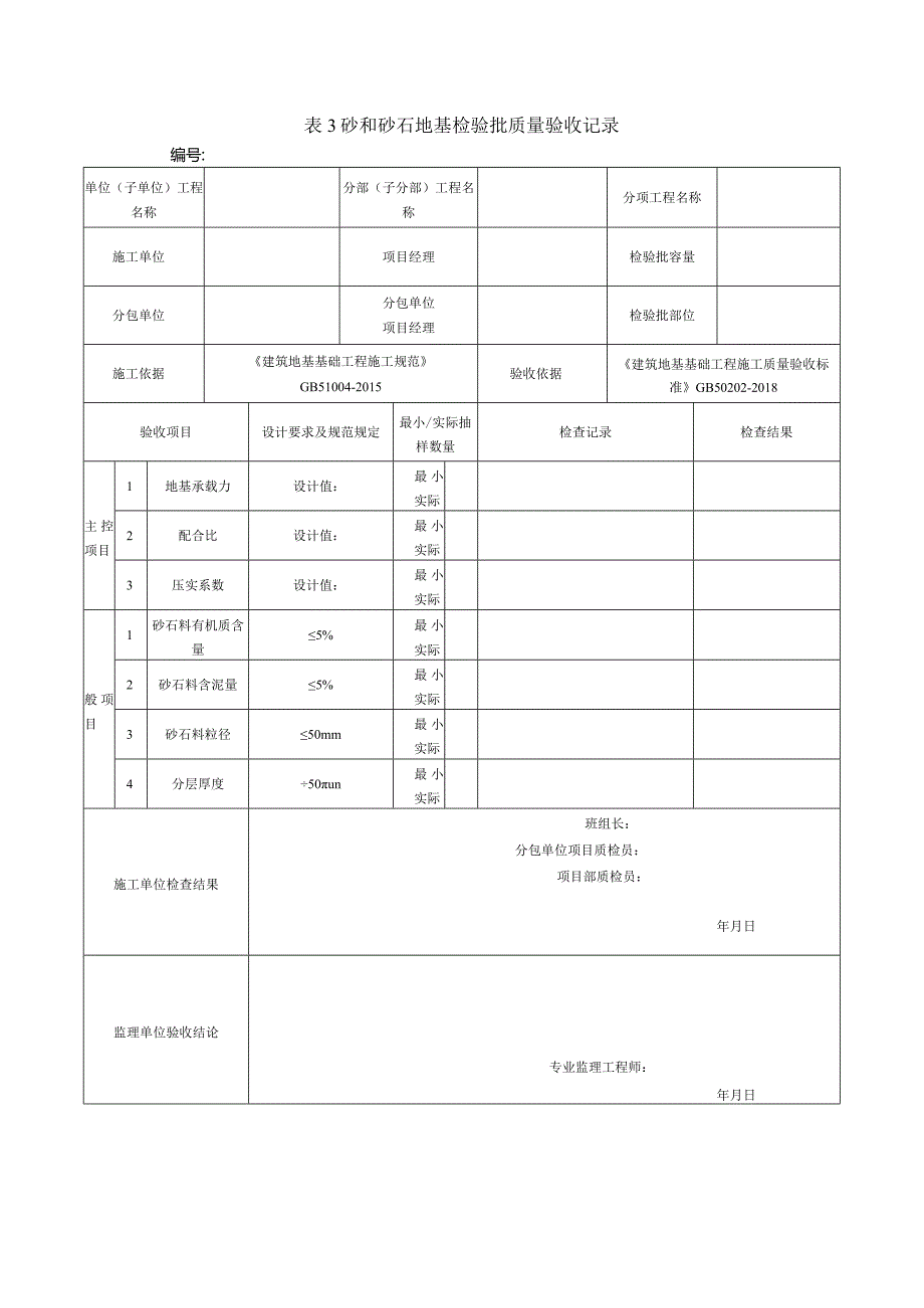 表3砂和砂石地基检验批质量验收记录.docx_第1页