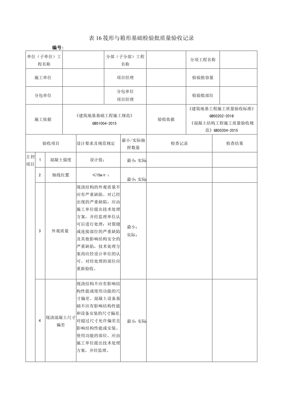 表16筏形与箱形基础检验批质量验收记录.docx_第1页