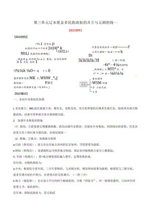 第三单元辽宋夏金多民族政权的并立与元朝的统一知识清单.docx