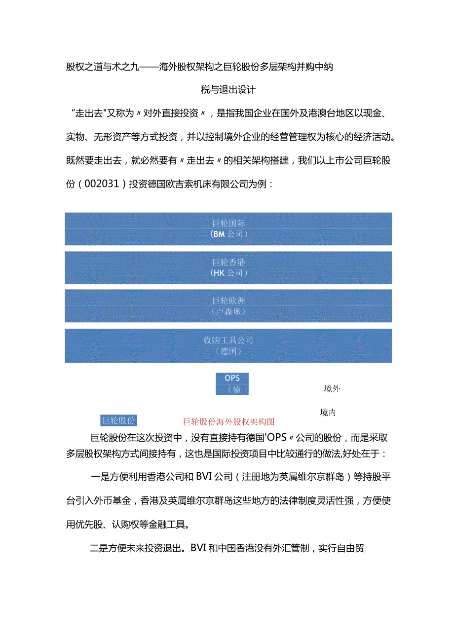 股权之道与术（九）——海外股权架构之巨轮股份多层架构并购中纳税与退出设计（BVI公司HK公司五层架构搭建）.docx_第1页