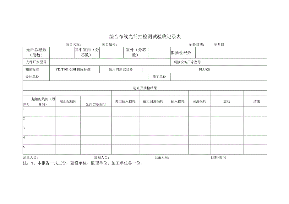 综合布线光纤抽检测试验收记录表.docx_第1页