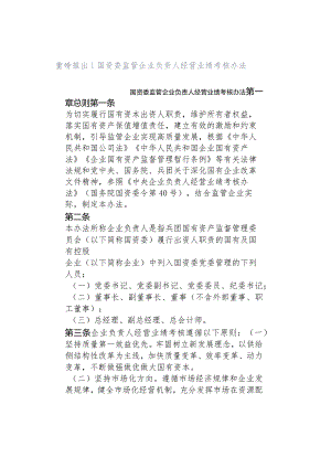 重磅推出丨国资委监管企业负责人经营业绩考核办法.docx