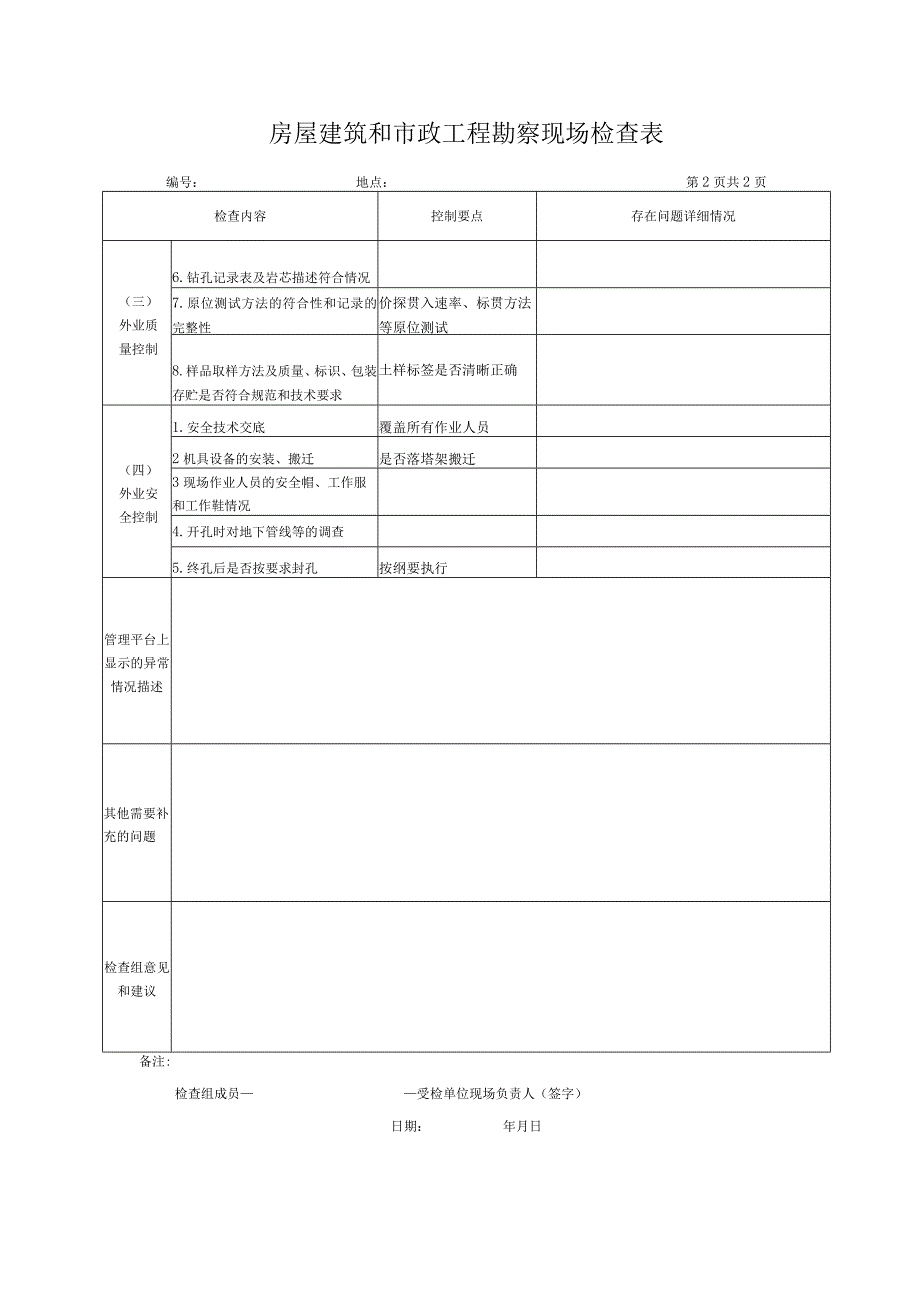 附表2：房屋建筑和市政工程勘察现场检査表.docx_第2页