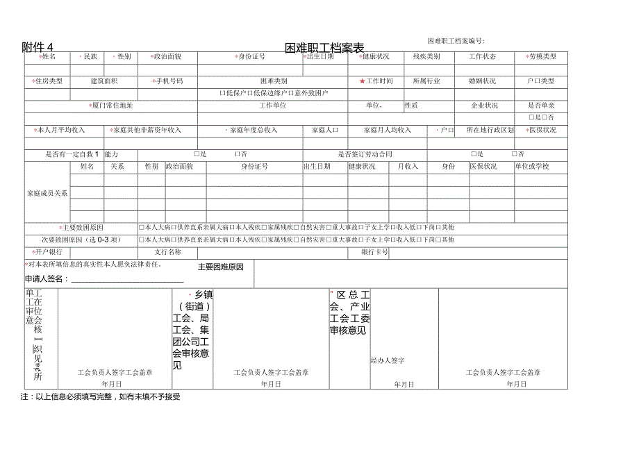 附件4困难职工档案表困难职工档案编号：.docx_第1页