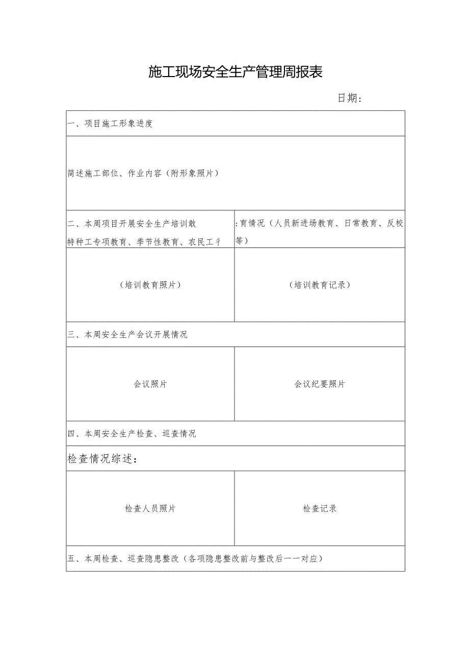 施工现场安全生产管理周报表.docx_第1页