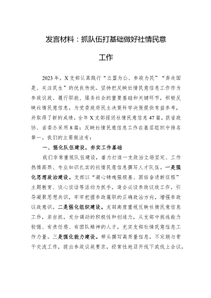 发言材料：抓队伍+打基础+做好社情民意工作.docx