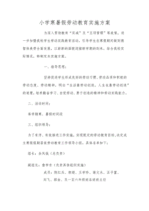 小学寒暑假劳动教育实施方案.docx