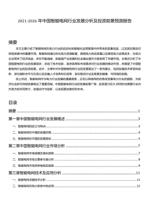 2021-2026年中国智能电网行业发展分析及投资前景预测报告.docx