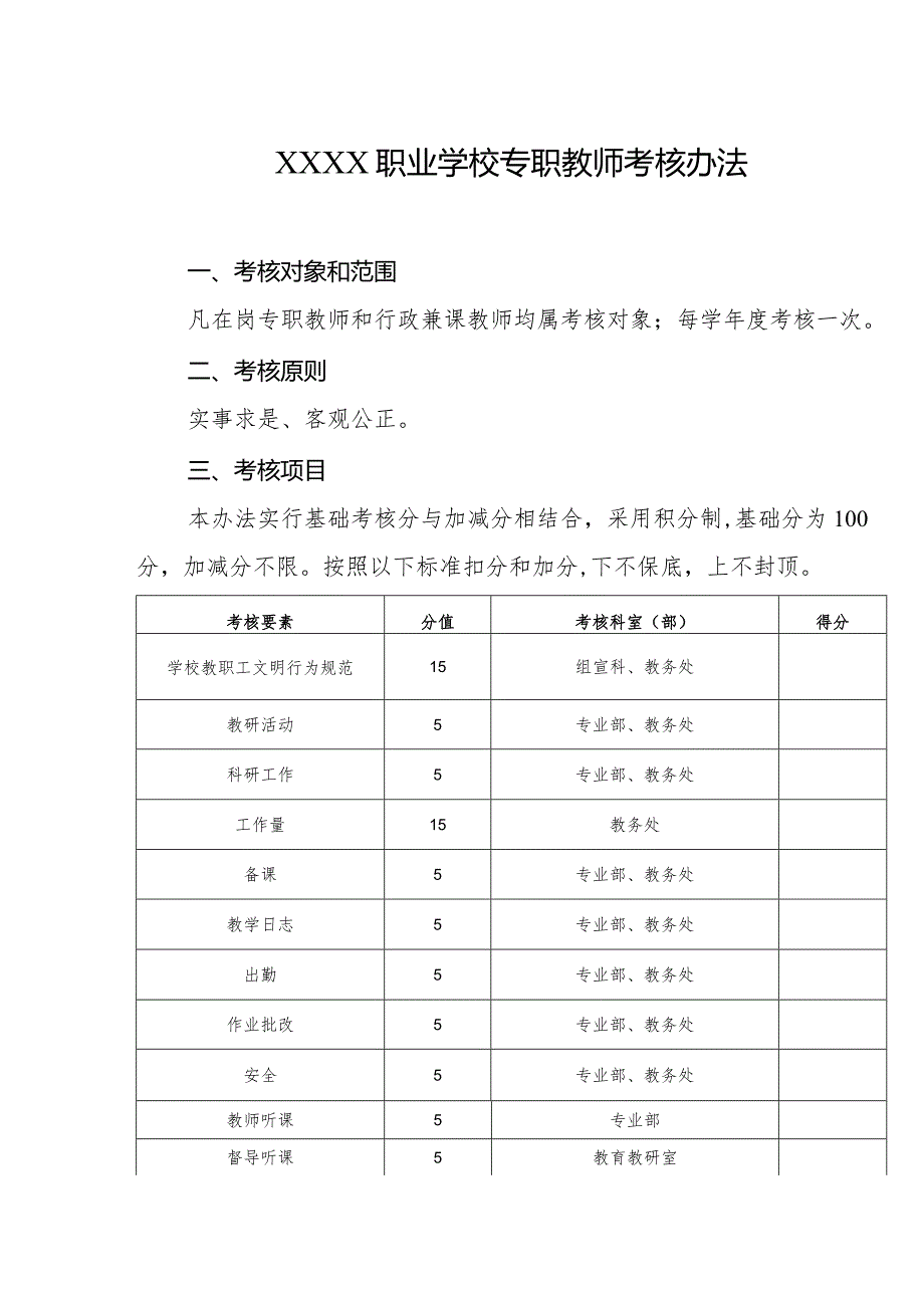 职业学校专职教师考核办法.docx_第1页