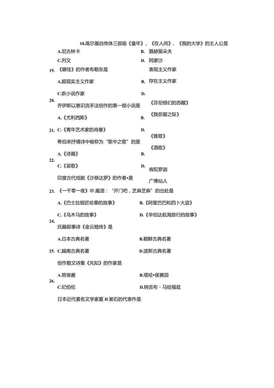 2024年4月全国自考《外国文学史：00540》试题和答案.docx_第3页