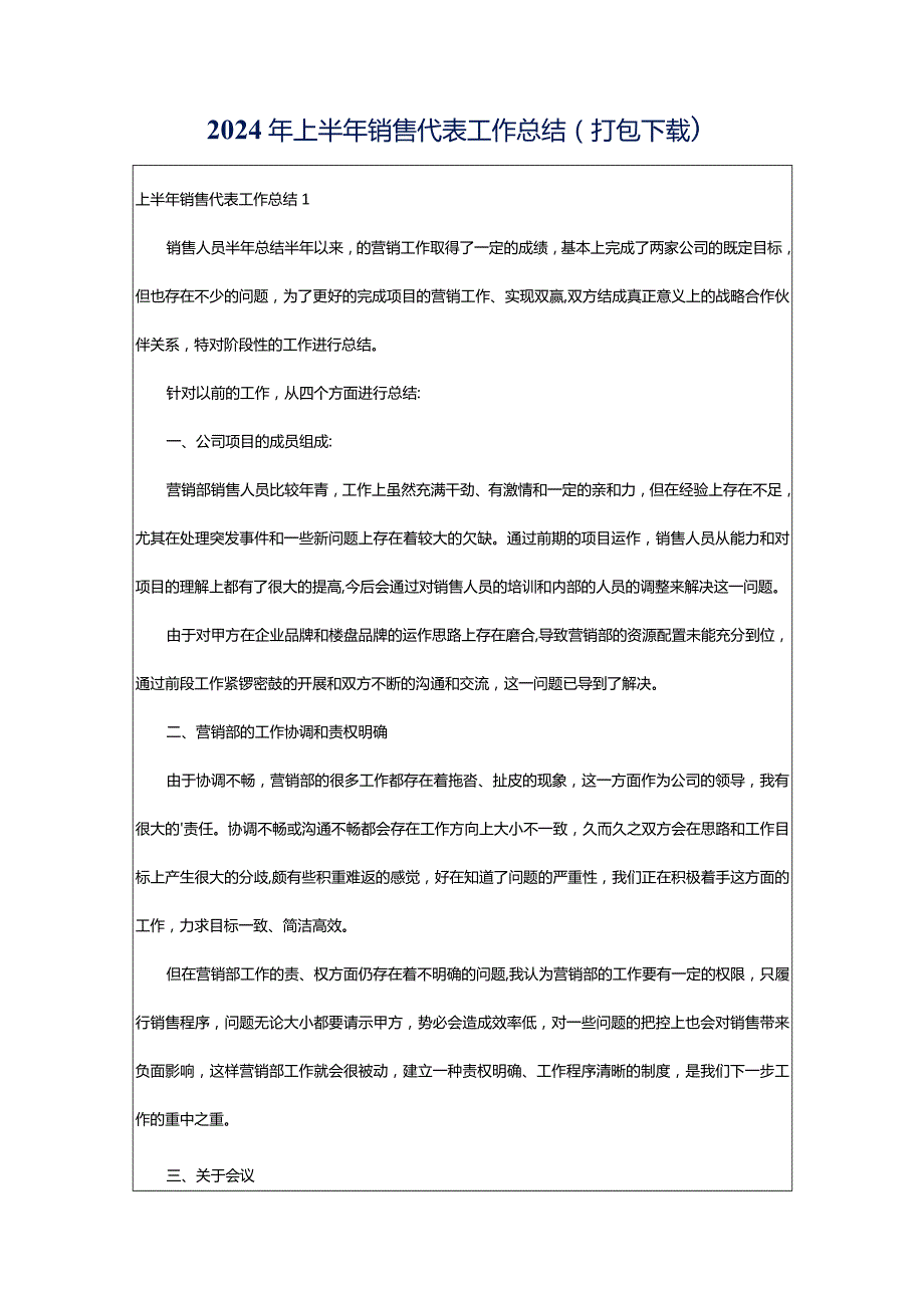 2024年上半年销售代表工作总结（打包下载）.docx_第1页