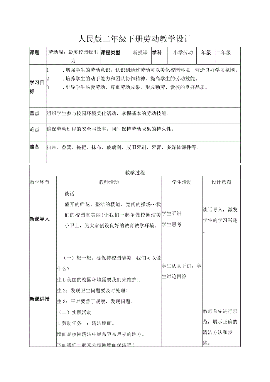 劳动周最美校园我出力（教案）二年级劳动下册同步（人民版）.docx_第1页