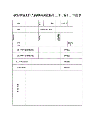 事业单位工作人员申请调往县外工作（辞职）审批表.docx