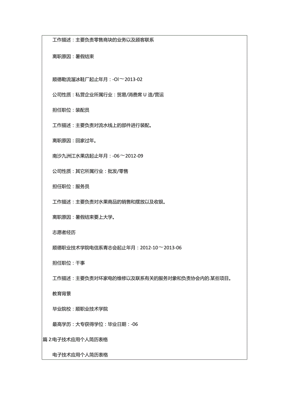 2024年应用电子技术专业个人简历表格（共篇）.docx_第2页