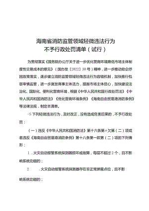 海南省消防监管领域轻微违法行为不予行政处罚清单（试行）.docx