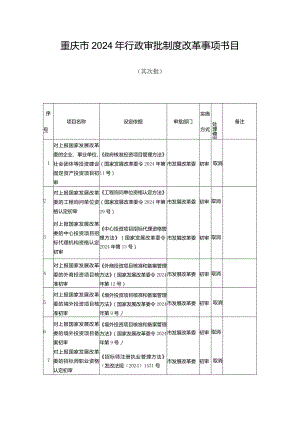 重庆2024年行政审批制度改革事项目录.docx