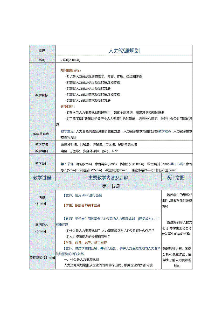 《人力资源管理实务》教案第5课人力资源规划.docx_第1页