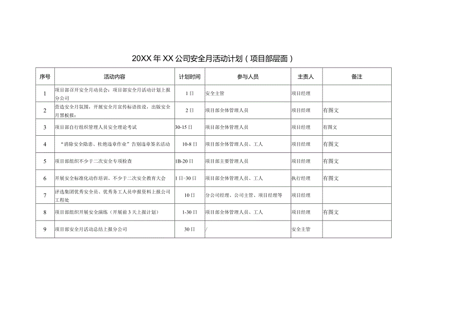 项目部层面安全月活动计划.docx_第1页