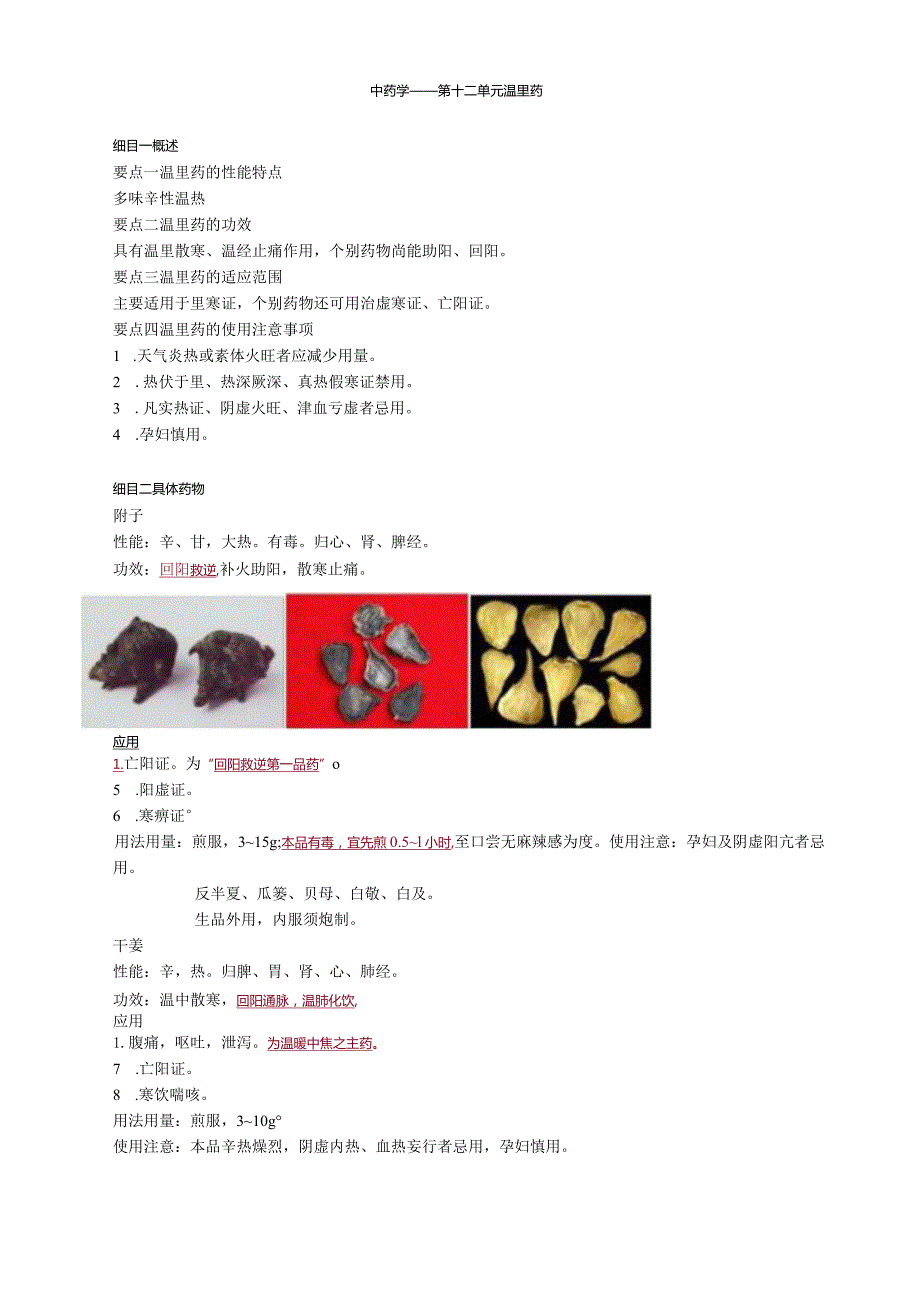 中医内科主治医师资格笔试基础知识考点解析(24)：温里药.docx_第1页