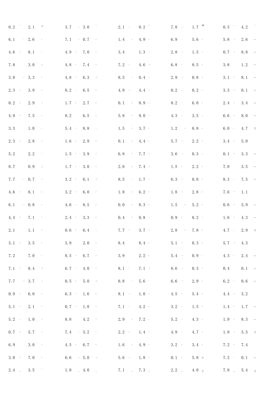 一位小数加减混合运算单元测验口算题大全附答案.docx_第2页