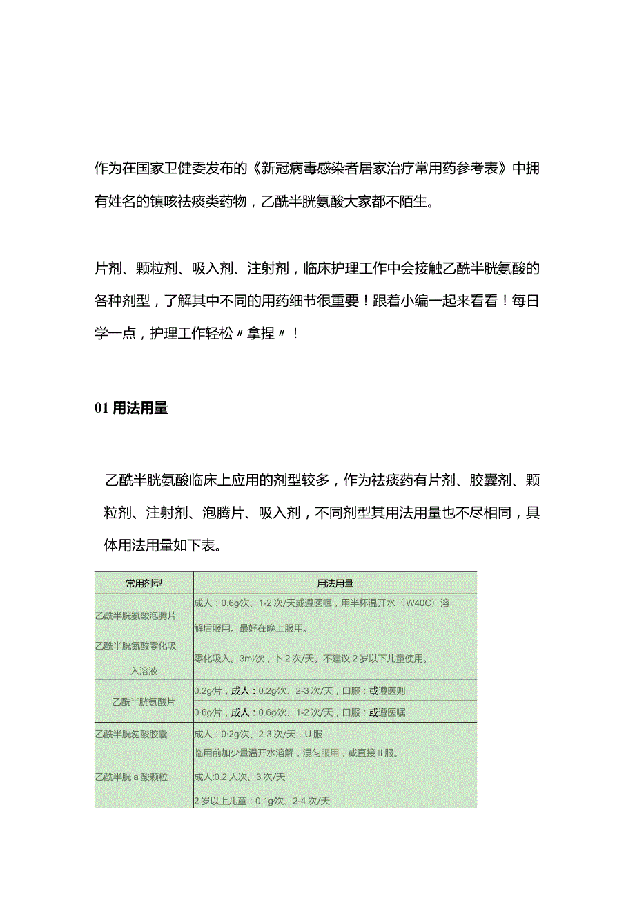 2024乙酰半胱氨酸的用药护理.docx_第1页