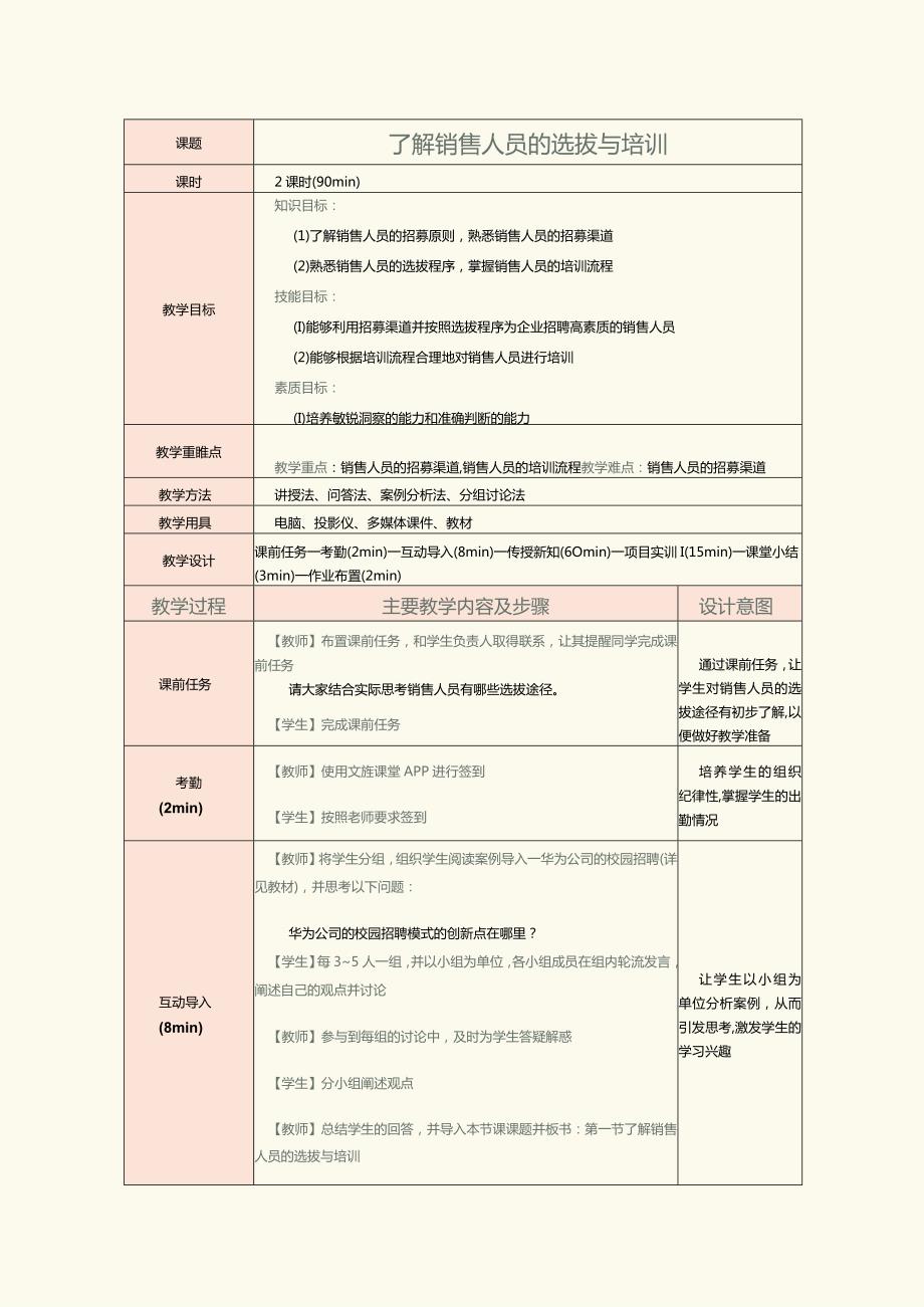 《销售管理实务》教案第5课了解销售人员的选拔与培训.docx_第1页