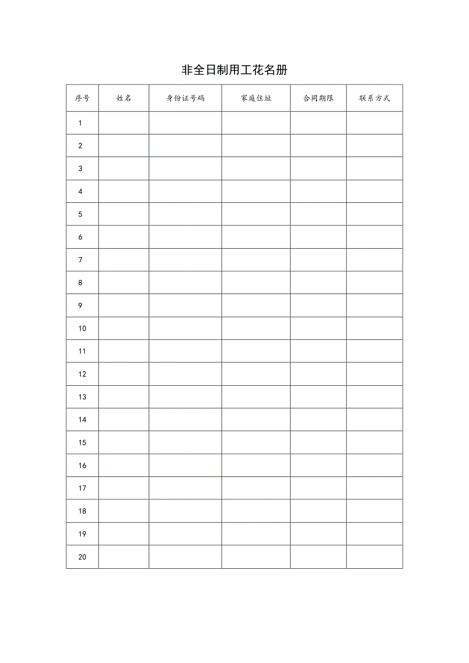 非全日制用工花名册.docx_第1页