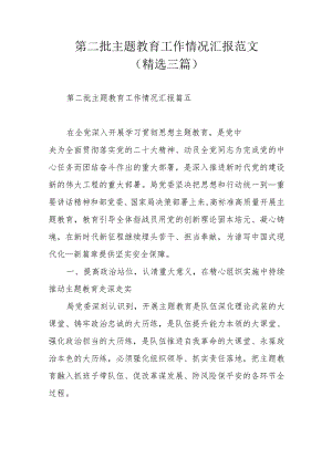 第二批主题教育工作情况汇报范文（精选三篇）.docx