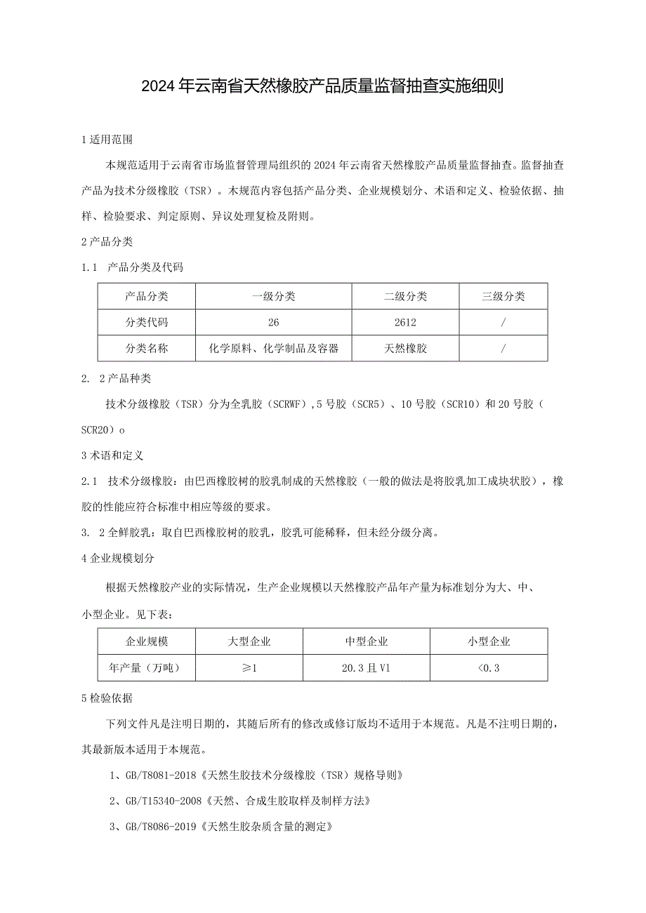 1.2024年度云南省天然橡胶产品质量监督抽查实施细则.docx_第1页