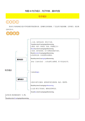 专题06句子成分&句子种类&基本句型（讲练）（原卷版）.docx