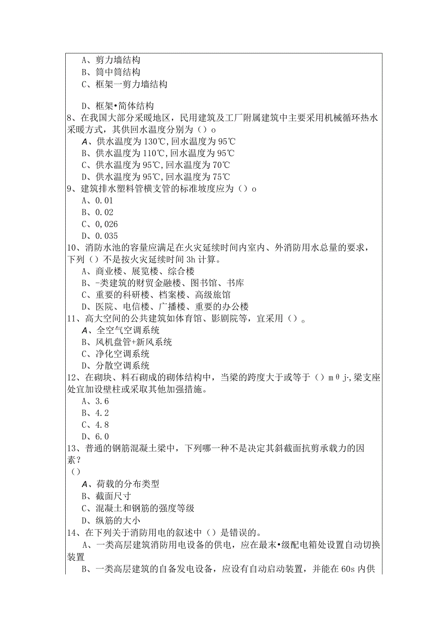 建筑结构与设备考试试卷(共五卷)含答案.docx_第2页