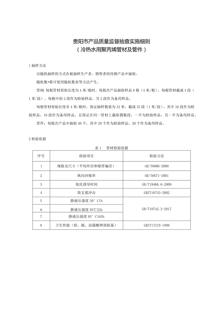 15.贵阳市产品质量监督抽查实施细则（冷热水用聚丙烯管材及管件）.docx_第1页