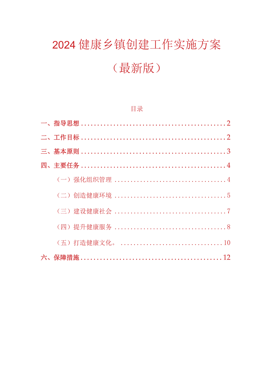 2024健康乡镇创建工作实施方案（最新版）.docx_第1页