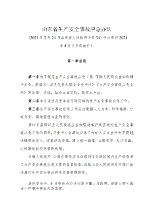 《山东省生产安全事故应急办法》（2021年2月24日山东省人民政府令第341号公布）.docx