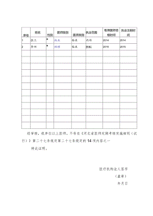 不存在《河北省医师定期考核实施细则（试行）》规定的14项内容之一的证明.docx