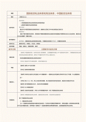 《民航概论》教案第15课国际航空私法体系和刑法体系；中国航空法体系.docx