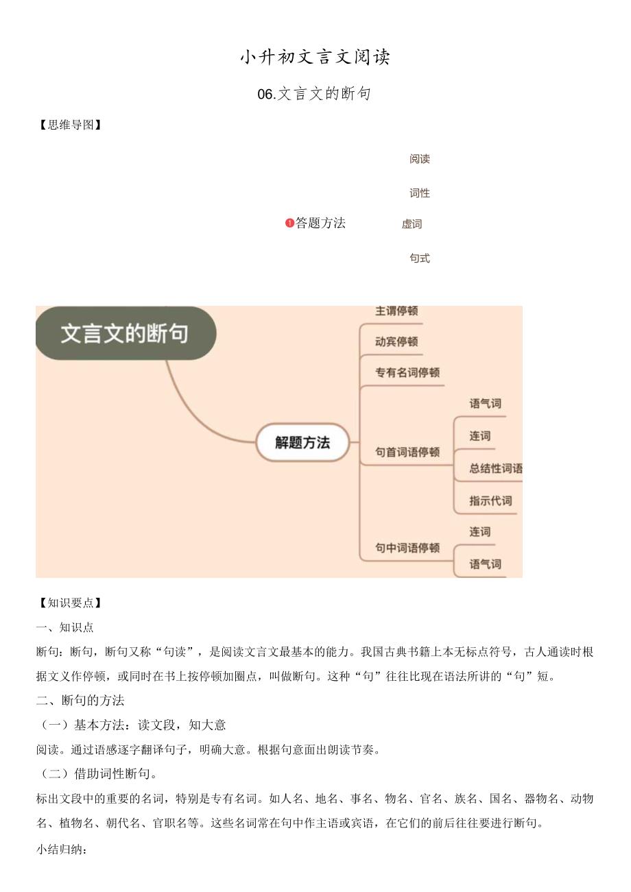 小升初文言文阅读-06文言文的断句.docx_第1页