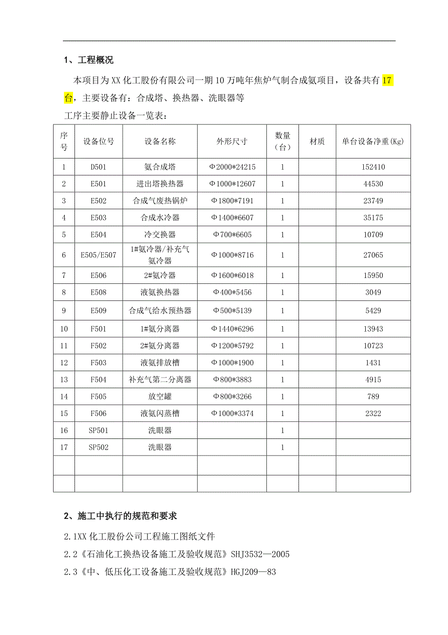 10万吨年焦炉气 制合成氨项目静设备施工方案.doc_第3页