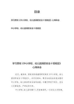 学习贯彻《中小学校、幼儿园消防安全十项规定》心得体会+中小学校、幼儿园消防安全十项规定.docx