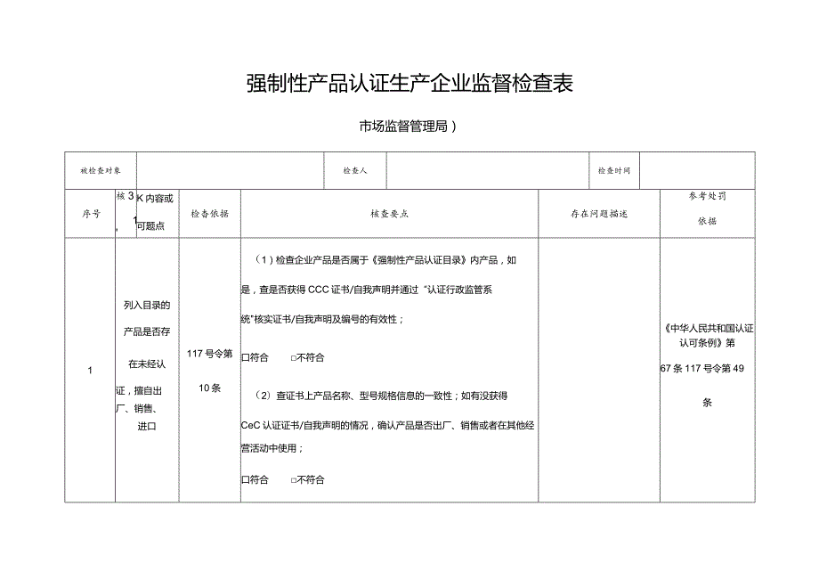 强制性产品认证生产企业监督检查表.docx_第1页