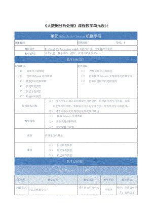 《大数据分析处理》教案-单元设计单元8-scikit-learn机器学习.docx