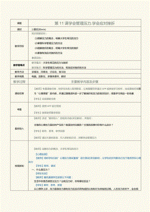 《高职大学生心理健康》教案第11课学会管理压力、学会应对挫折.docx