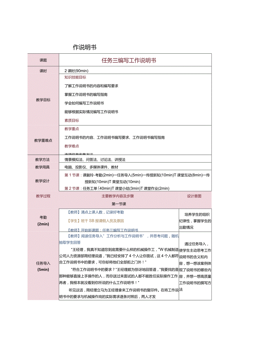 《人力资源管理》教案第6课编写工作说明书.docx_第1页