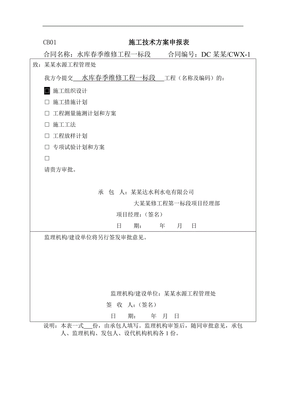 水库春季维修工程一标段施工组织设计1.doc_第1页